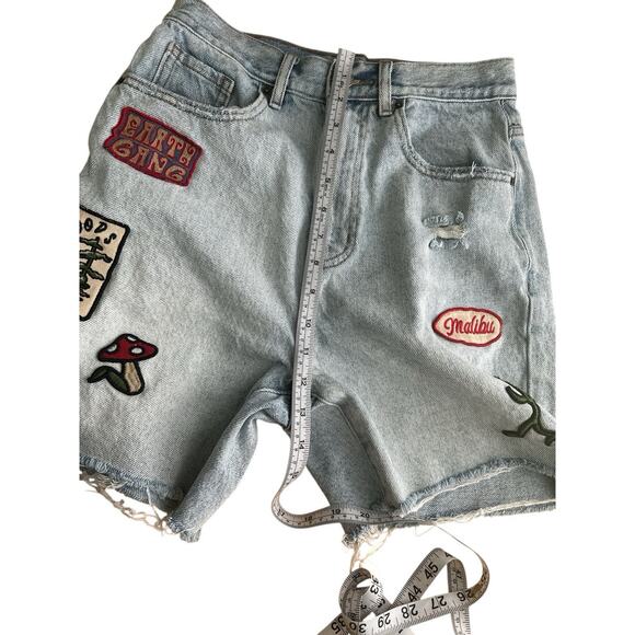 PacSun Shorts Womens 27 Blue Denim Patches Cutoff Distressed Dad Short High Rise - Picture 3 of 8